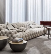 Bespoke Deeply Tufted Porcelain White Sofa by Arcon